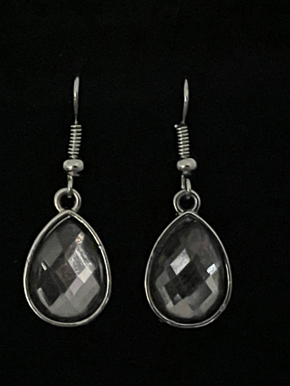 Silver-Tone Clear Teardrop Dangle Earrings
